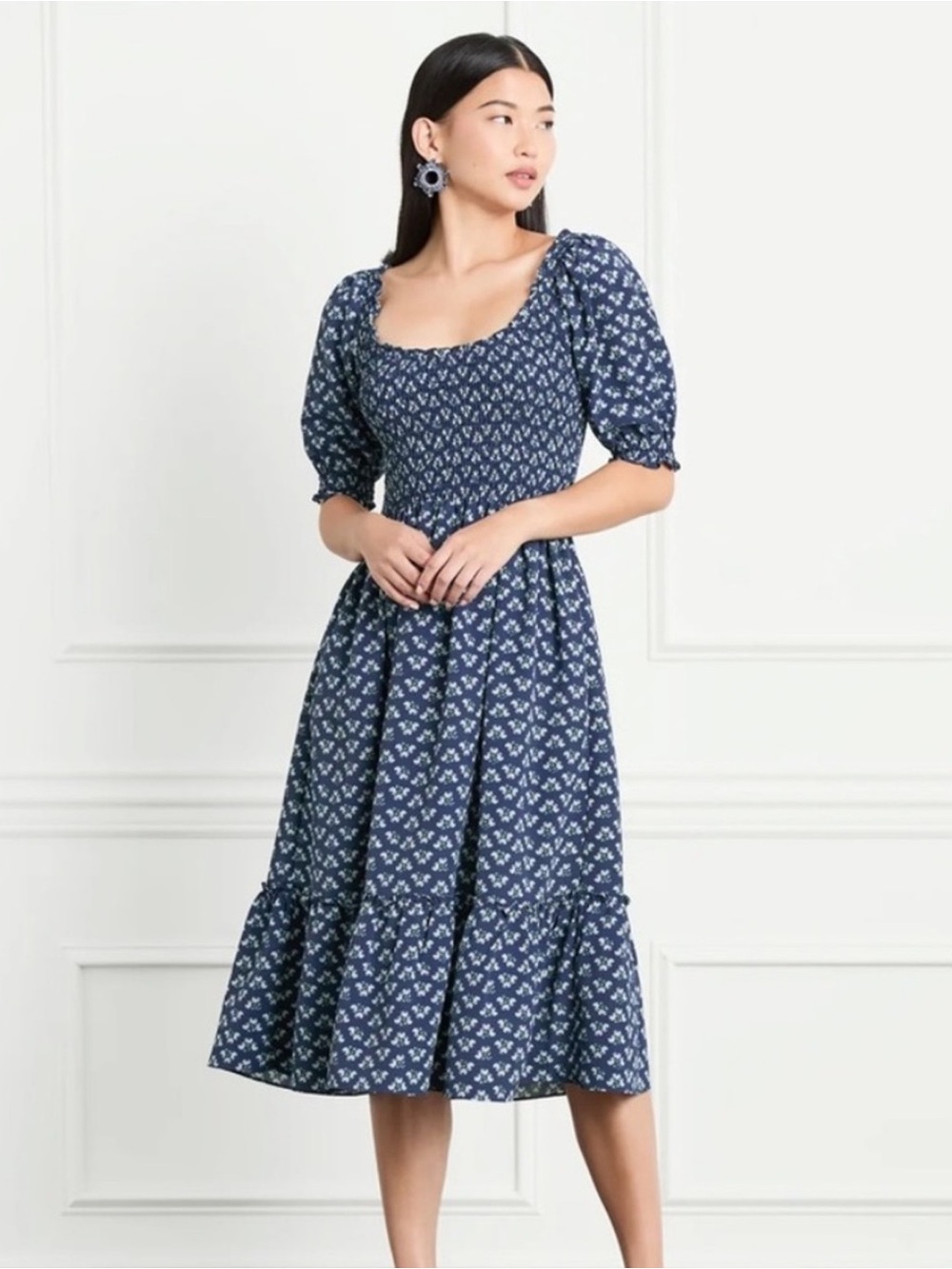 Hill House - Louisa Nap Dress - Posy Navy Crepe
